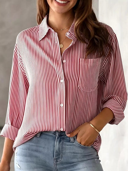 Full Size Striped Button-Down Long Sleeve Shirt Plus Size