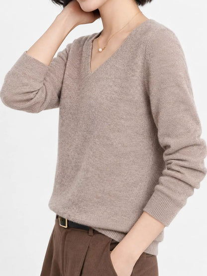 Elegant V-Neck Long Sleeve Soft Knit Top