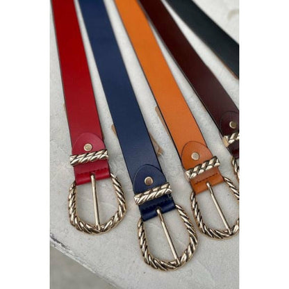 Leather Belt - Red Navy Black Mustard Brown Beige Rust