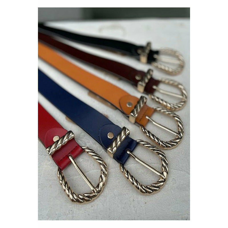 Leather Belt - Red Navy Black Mustard Brown Beige Rust