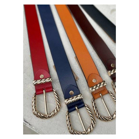 Leather Belt - Red Navy Black Mustard Brown Beige Rust Rich Tan