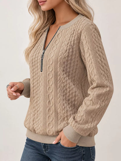 Full Size Quarter-Zip Cable Knit Sweatshirt Plus Size
