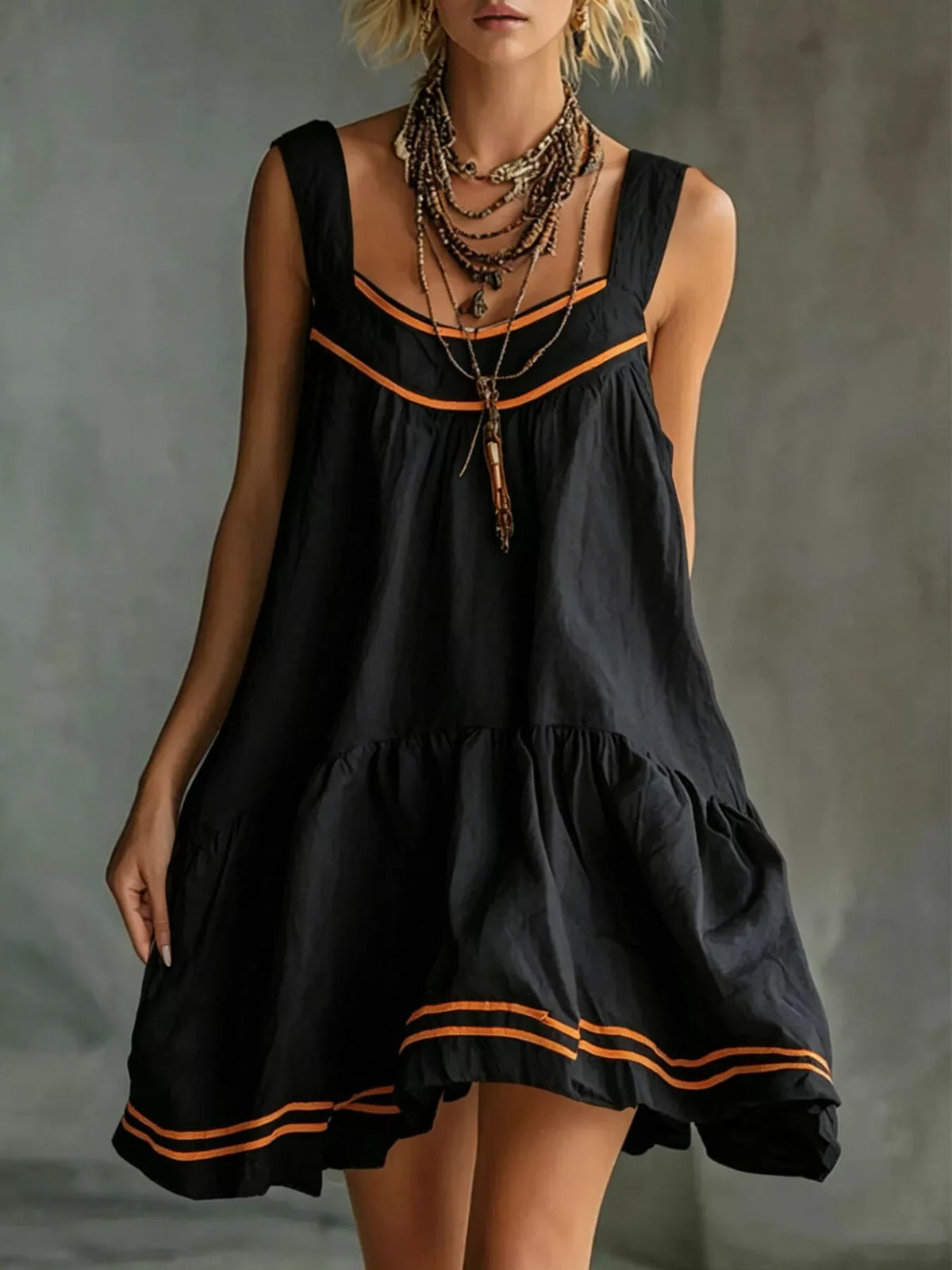 Full Size Sleeveless Tiered Mini Dress Plus Size