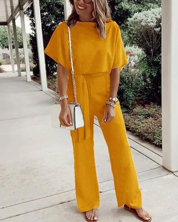 Clidress Bat Short Sleeve Wide Leg Jumpsuit