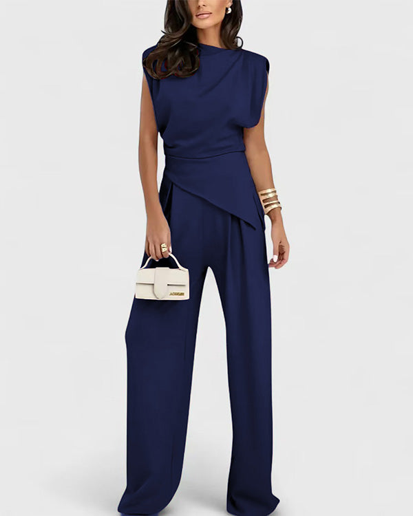 Clidress Irregular Top & Wide Leg Pants Set(10 Colors)
