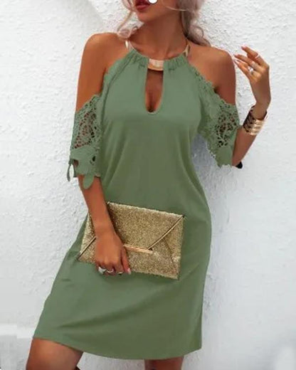 Clidress Lace Metal Neck Sleeve Dress