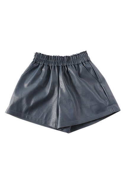 Elastic Waist Pocketed Faux Leather Shorts
