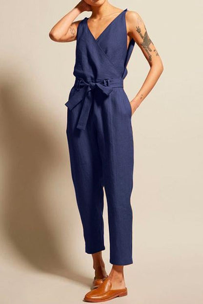 Josh V Neck Bow Knot Sleeveless Jumpsuit DarkBlue