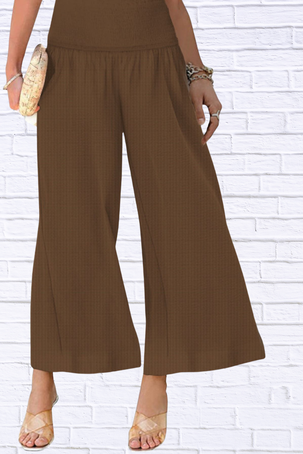 Wide-Leg Smocked Waist Pants
