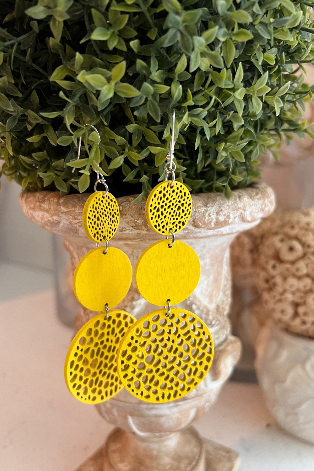 Vibrant Round-Shaped Hollow Pattern Dangle Earrings Yellow