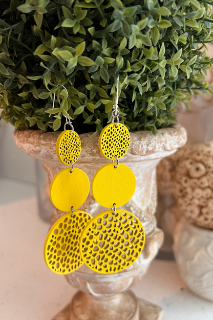 Vibrant Round-Shaped Hollow Pattern Dangle Earrings Yellow