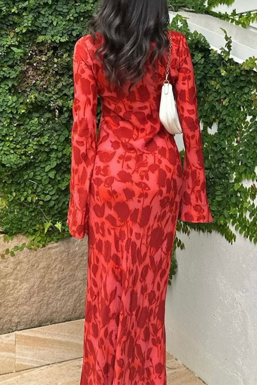 Bell Long Sleeves Floral Print Maxi Dress