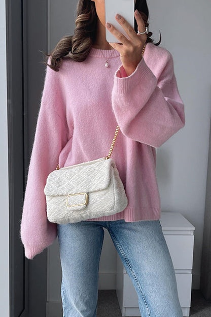 Crewneck Drop Shoulder Comfy Pullover Sweater