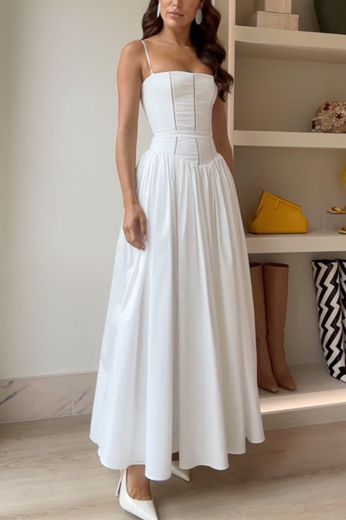 Spaghetti Strap Corset Swing Maxi Dress White