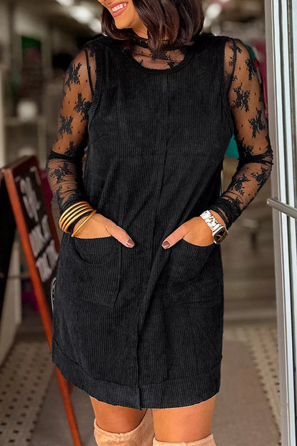 Corduroy Patch Pocket Sleeveless Mini Dress