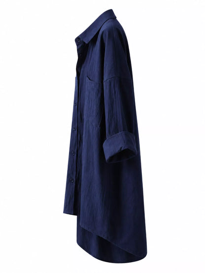 Full Size Casual Button-Down Shirt with Dual Chest Pockets Plus Size