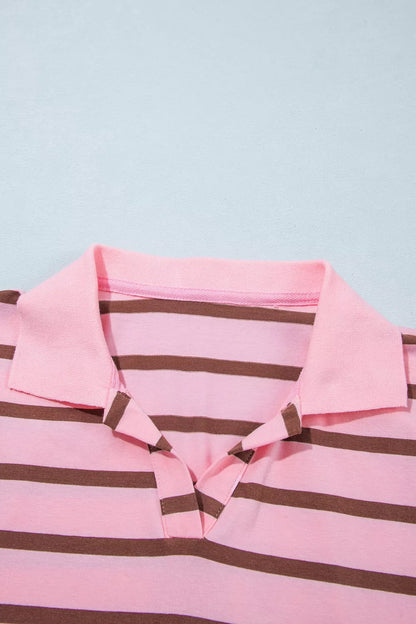 Stripe Striped Long Sleeve Collar Shift Top