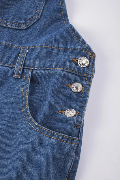 Retro Bib Pocket Buckle Straps Casual Denim Overalls
