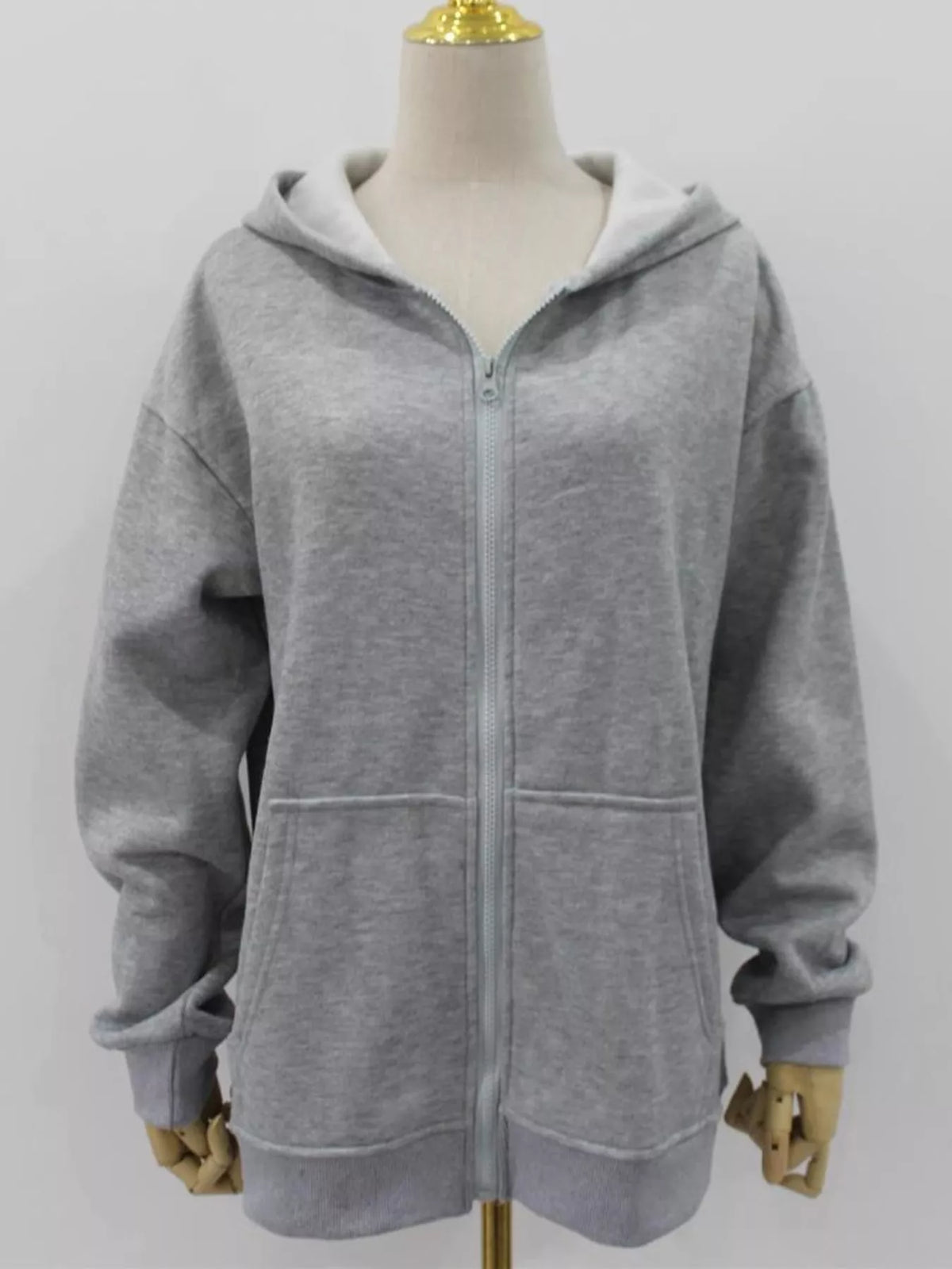 Full Size Zip-Up Dropped Shoulder Hoodie Plus Size