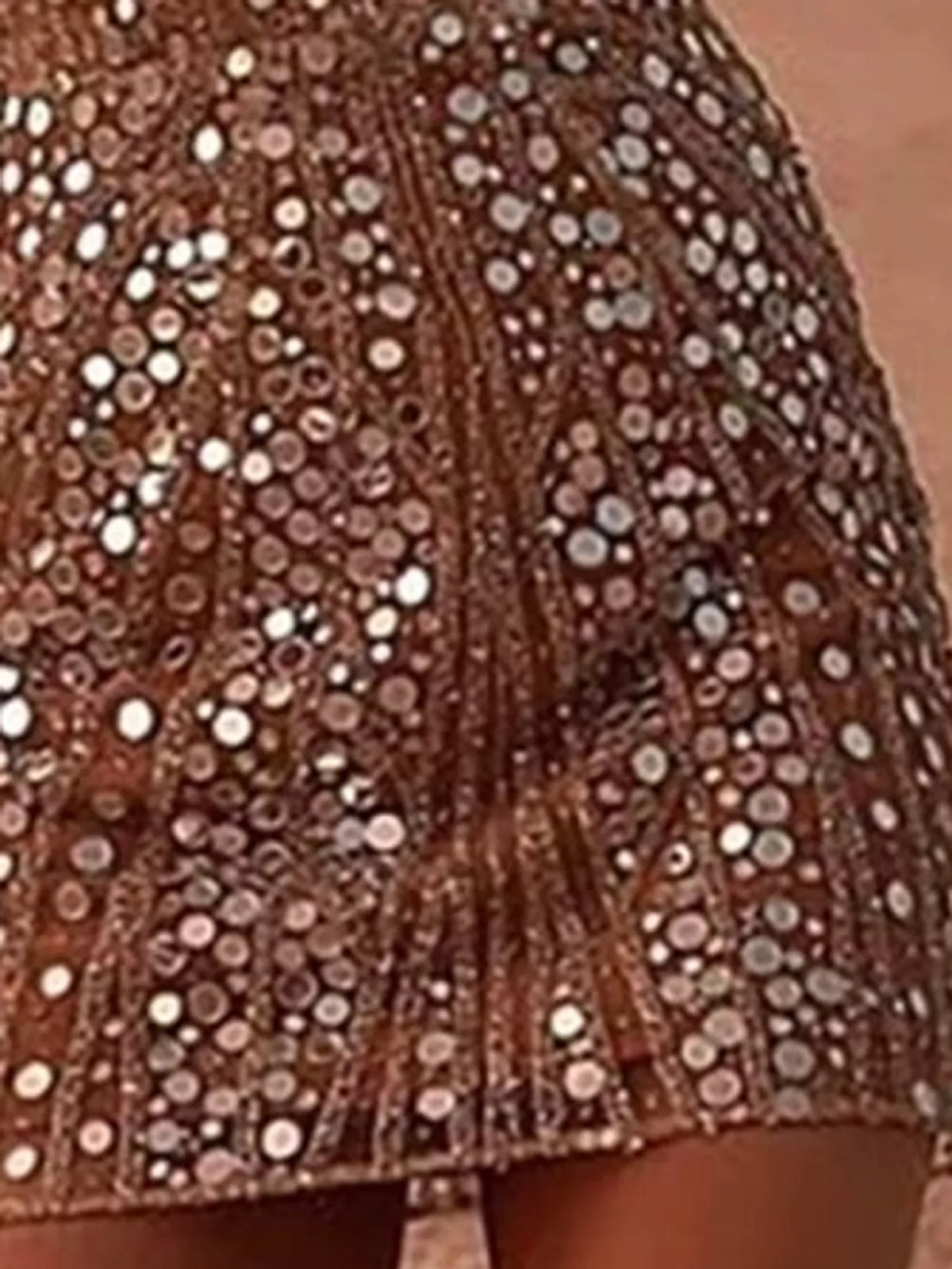 V-Neck Sequin Embellished Long Sleeve Mini Dress