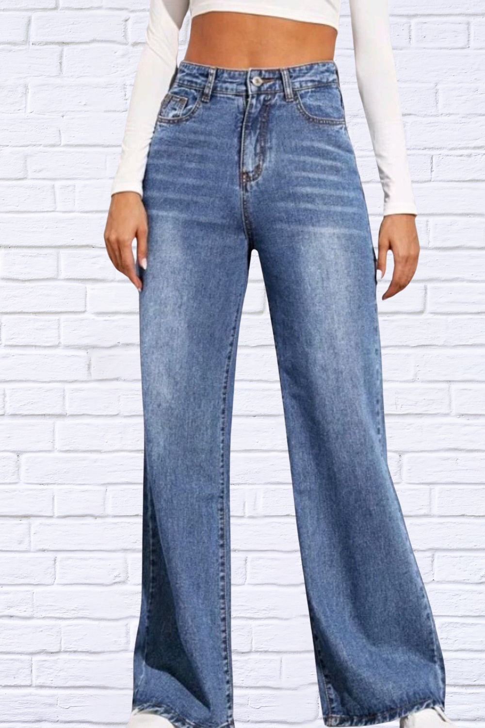 High Waist Wide Leg Jeans Dusty Blue