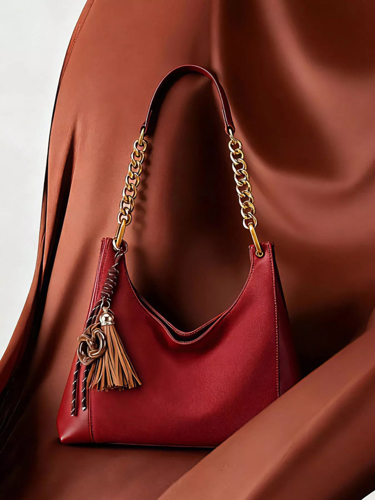 Chain Strap Tassel Charm Shoulder Bag