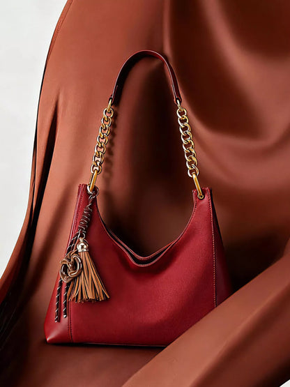 Chain Strap Tassel Charm Shoulder Bag