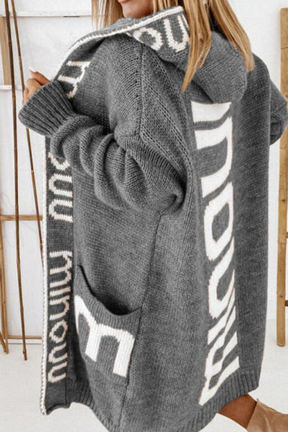 Casual Street Print Patchwork Hooded Collar Outerwear(3 Colors) Grey