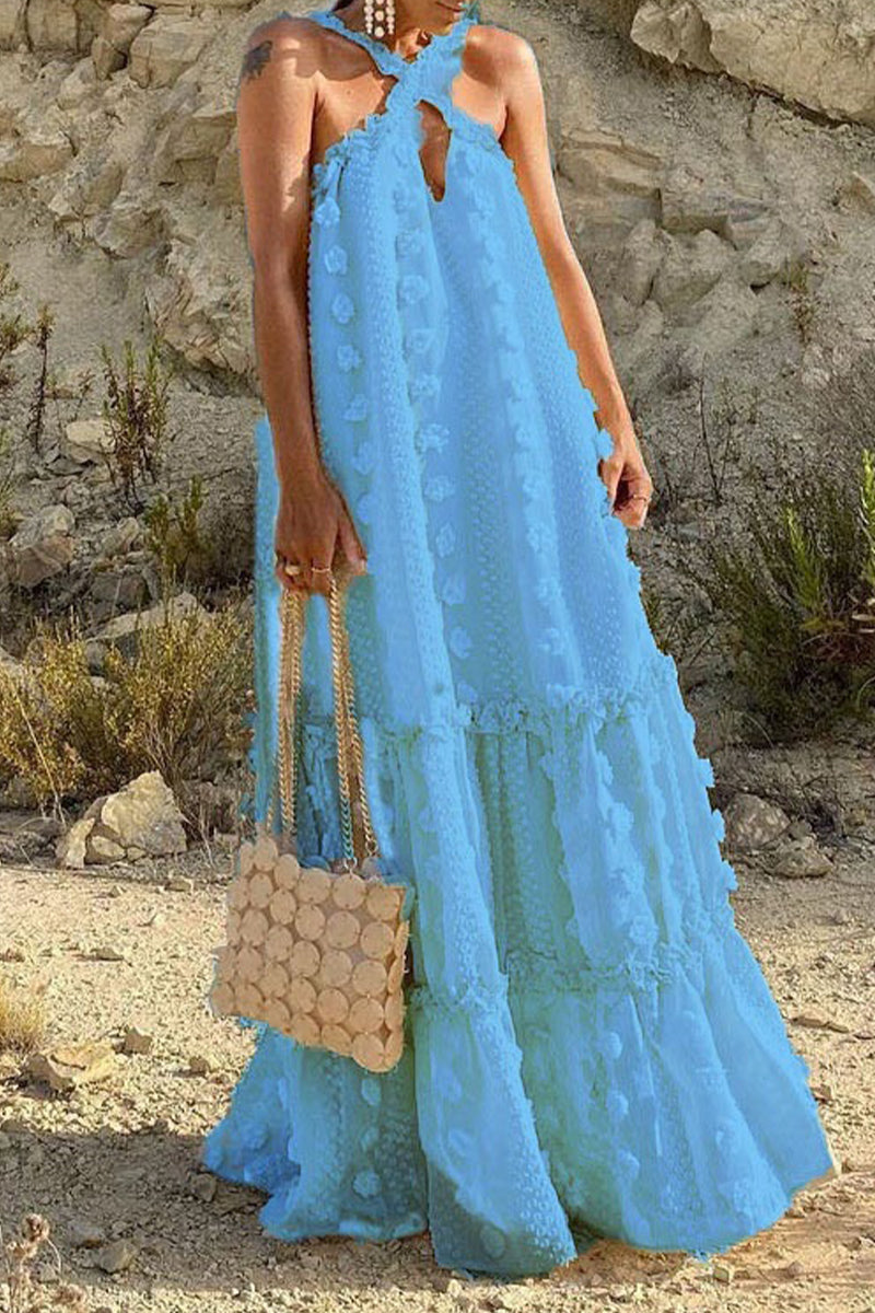 Casual British Style Solid Patchwork Halter A Line Dresses