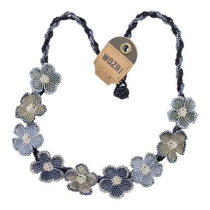 Tiny Hand Beaded Necklace Gunmetal Grey