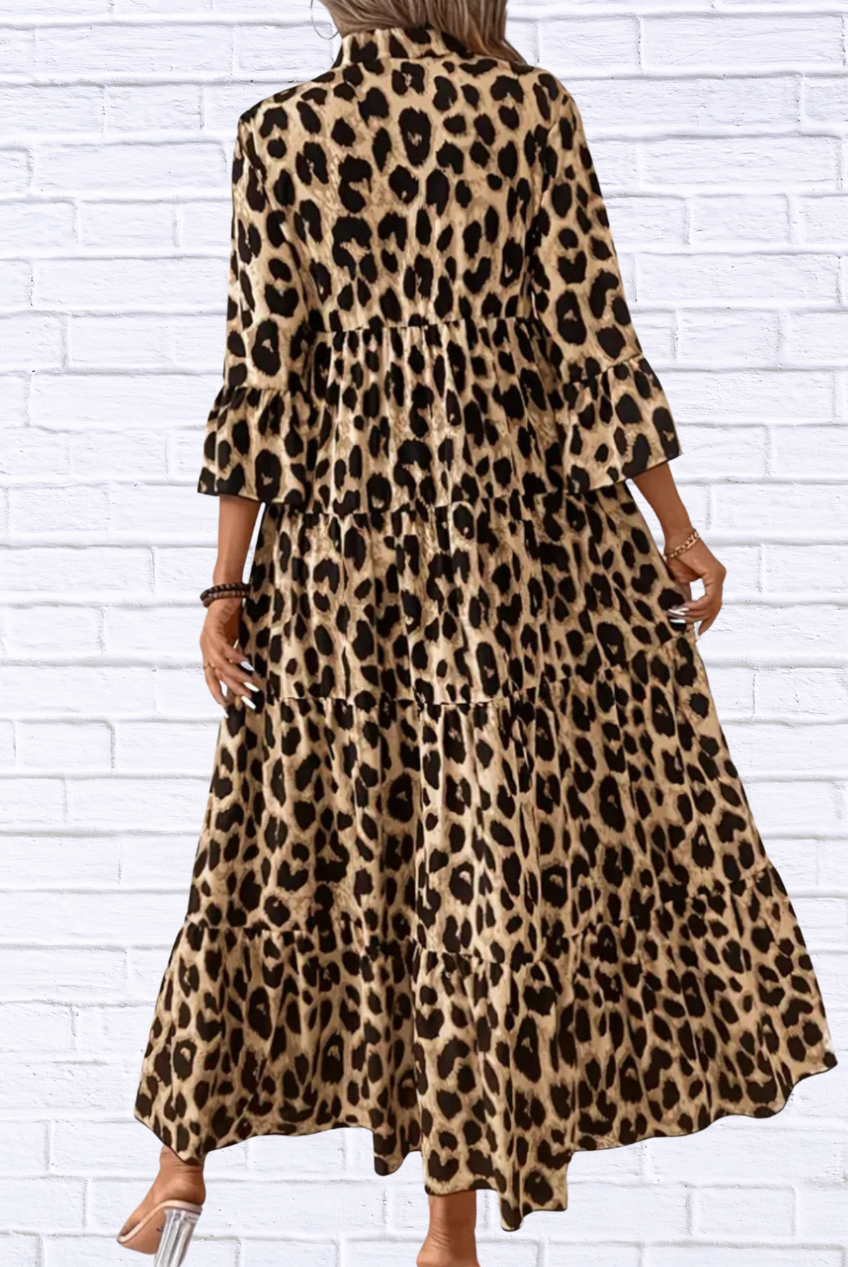 Leopard 3/4 Sleeve Midi Dress