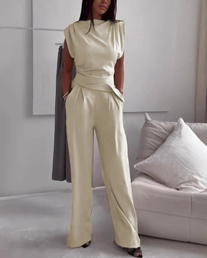 Clidress Irregular Top & Wide Leg Pants Set(10 Colors)
