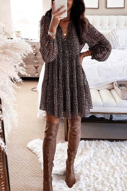 V Neck Leopard Swing Mini Dress