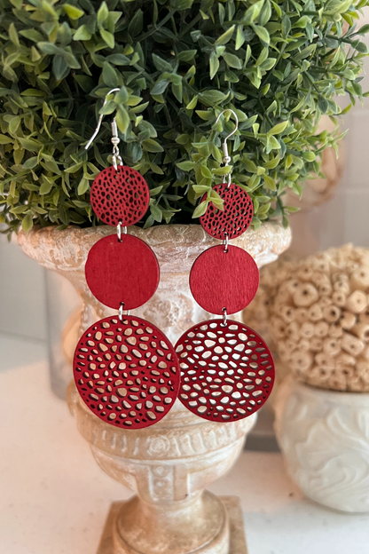 Vibrant Round-Shaped Hollow Pattern Dangle Earrings burgundy