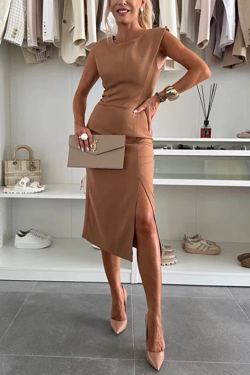 Clidress Elegant Sleeveless O Neck Midi Dress