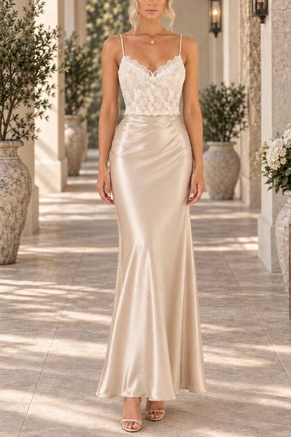 Elegant High Rise Satin Maxi Skirt