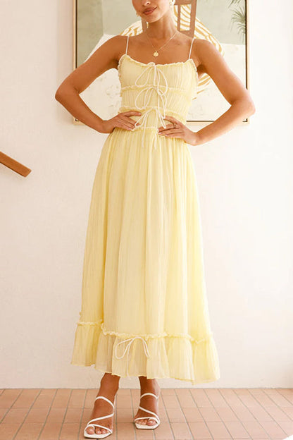 Frill Trim Tie Bow Swing Maxi Cami Dress