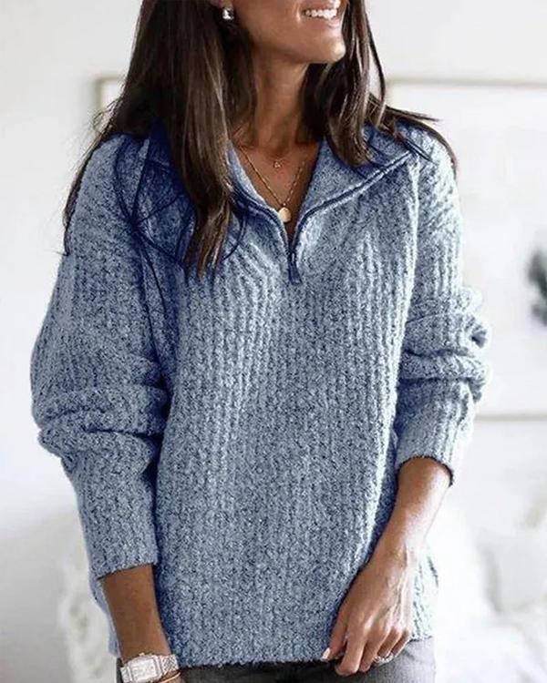 Clidress Zipper Shirt Collar  Knitting Sweater