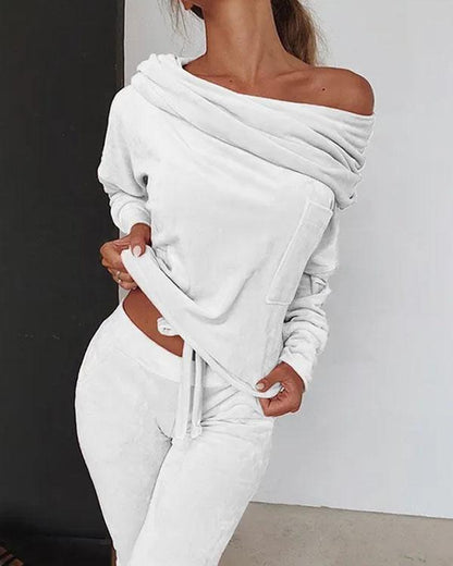 Clidress Boat Neck Velvet 2 Pieces Set