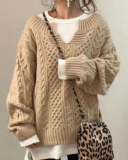 Clidress Little V Neck Hand Twist Sweater