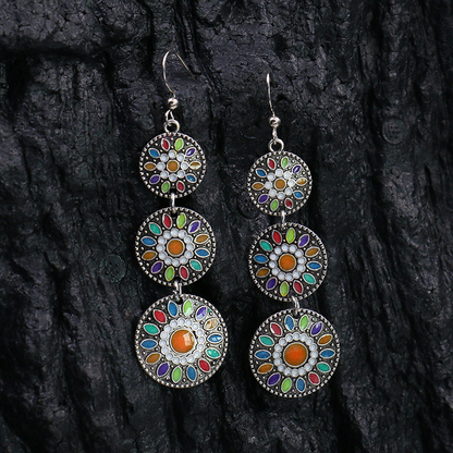 Vintage Geometric Patchwork Earrings Orange One Size