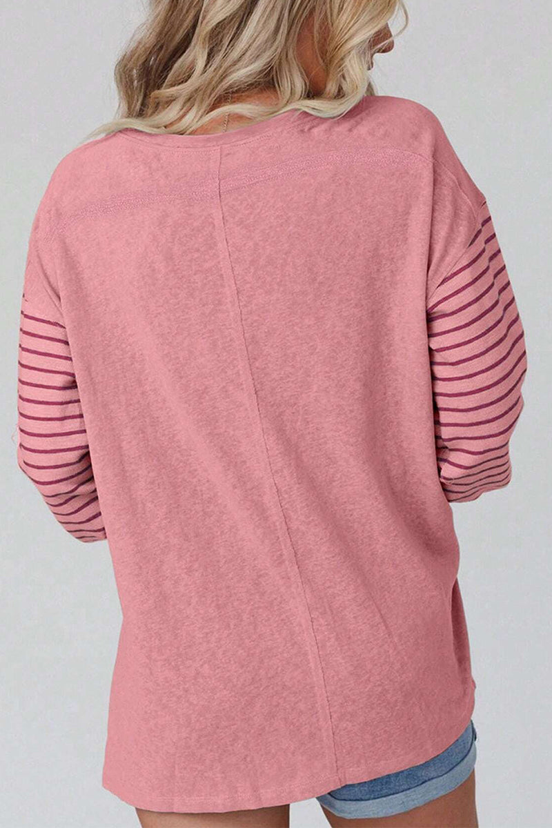 Casual Color Block Contrast O Neck Tops