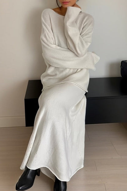 Elegant Solid O Neck Long Sleeve Two Pieces