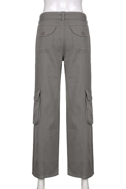 Casual Solid Pocket Loose Low Waist Straight Solid Color Bottoms