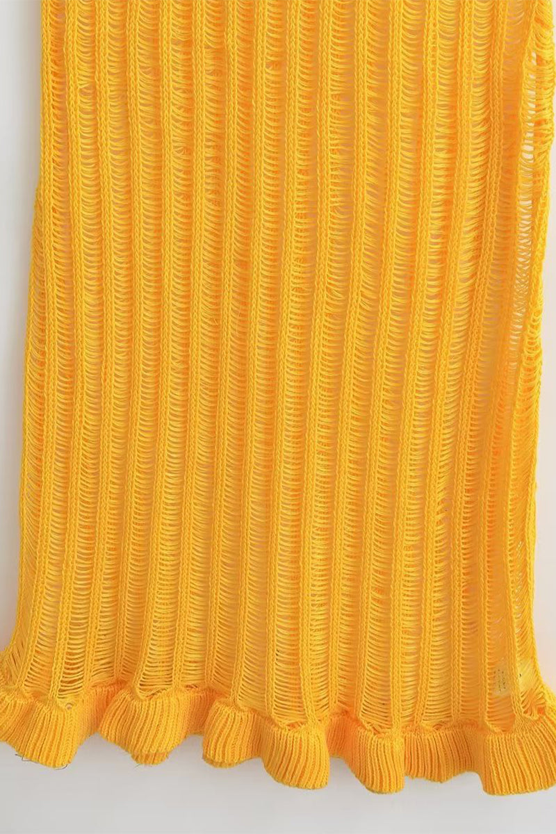 Sexy Vacation Solid Hollowed Out U Neck Sling Dresses