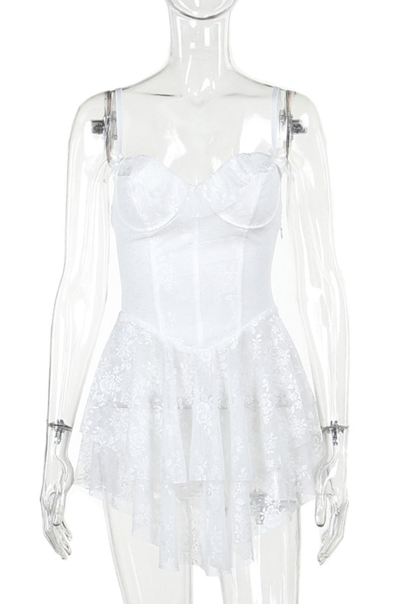Sexy Solid Lace Flounce V Neck Sling Dresses