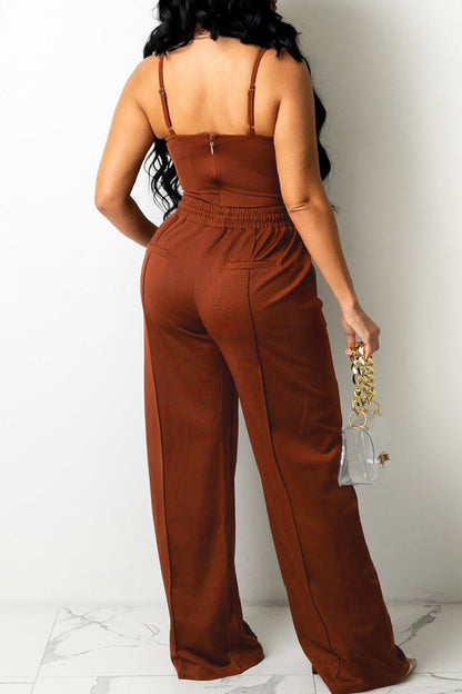 Sexy Casual Solid Vests Pants Spaghetti Strap Sleeveless Two Pieces