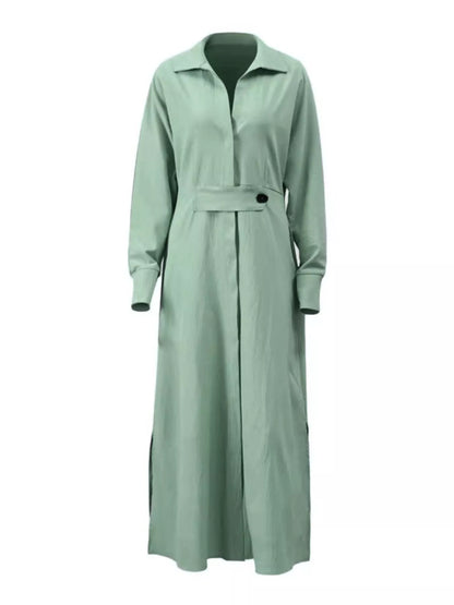 Side Slit Long Sleeve Shirt Dress