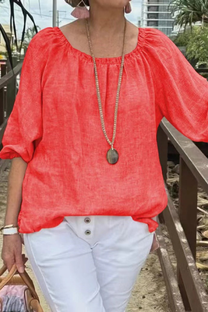 Casual Solid Color Basic O Neck Tops(9 Colors) Red