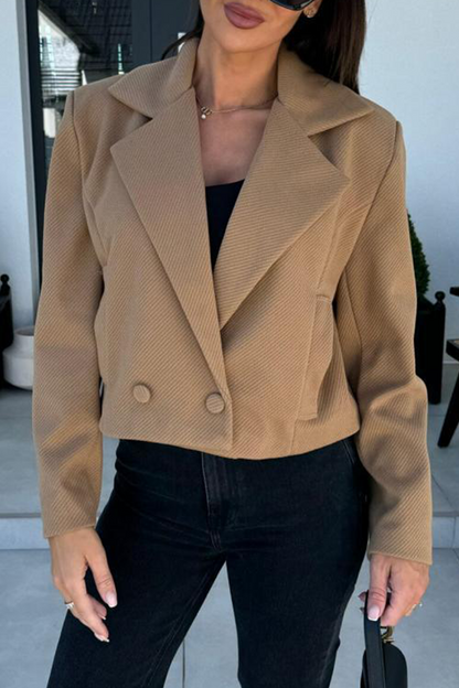 Casual Daily Solid Color Buttons Gross Turn-back Collar Outerwear